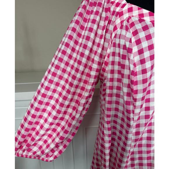 Torrid Fit & Flare Rayon Slub Button Up 3/4 Sleeve Gingham Peasant Top Size 1X - Picture 6 of 15